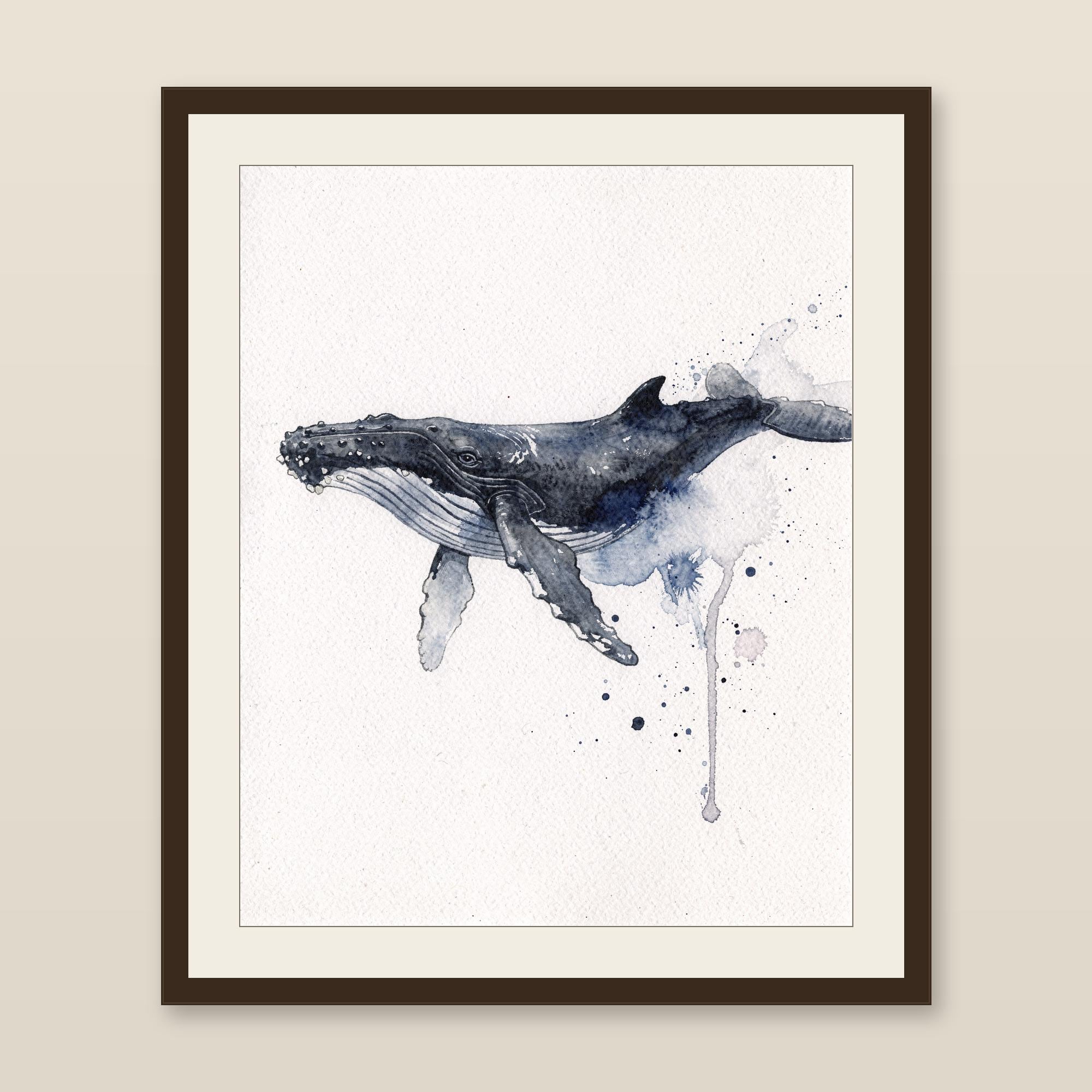 Humpback Whale Watercolor Print, Indigo Whale Painting, Coastal Wall Art, Ocean Nursery Decor, Beach House Printable Wall Art Digital Downlo