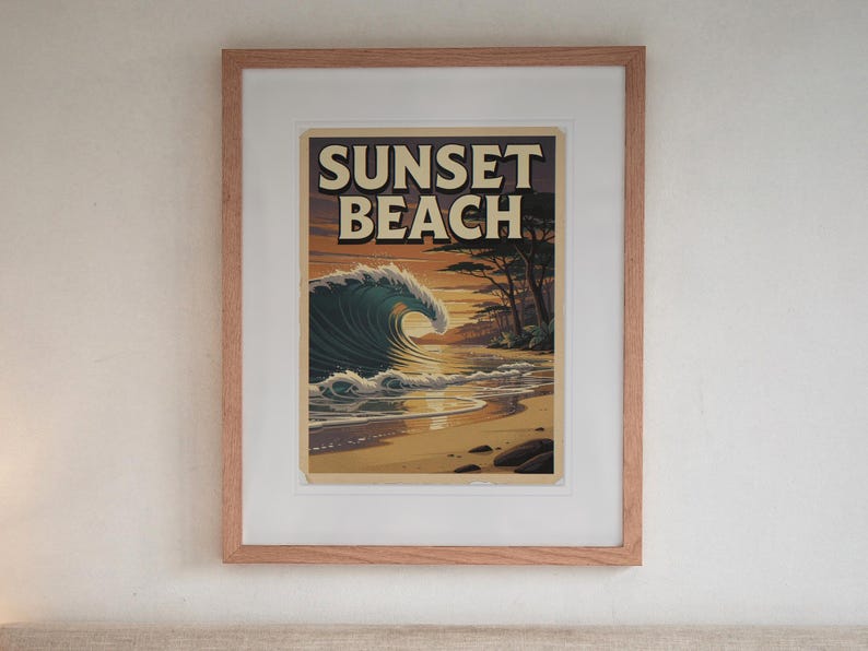 Sunset Beach Hawaii Surf Travel Poster, Framed or Unframed Vintage Style Coastal Print image 13