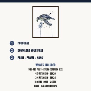 Sea Turtle Watercolor Print Coastal Wall Art Indigo Blue Ocean Painting Beach House Decor Printable Wall Art Digital Download image 5