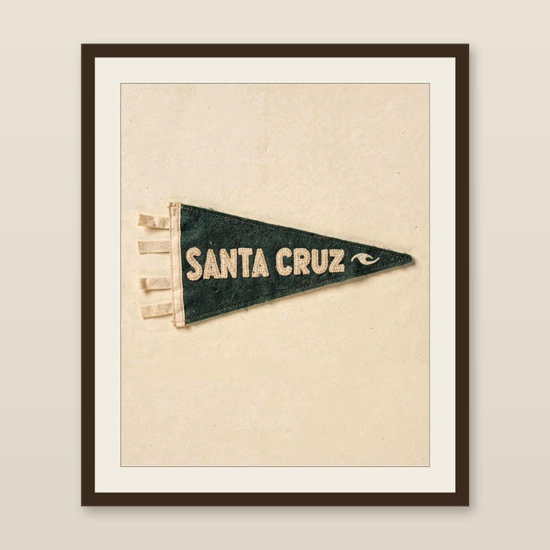 Santa Cruz, California Surf Pennant Print | Vintage Felt Pennant Art | Beach House Decor | Retro Surf Wall Art | Printable Digital Download image 1