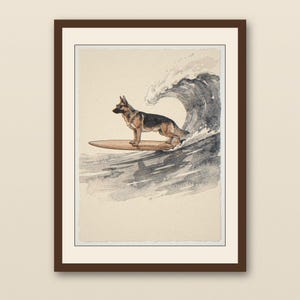German Shepherd Surfing Print | Dog Surf Wall Art | Printable Beach Decor | Coastal Pet Illustration | Watercolor Dog Art