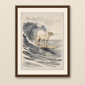 Labrador Surfing Print | Watercolor Lab Surf Wall Art | Coastal Dog Beach Decor | Labrador Retriever Gift
