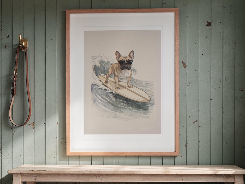 French Bulldog Surfing Print