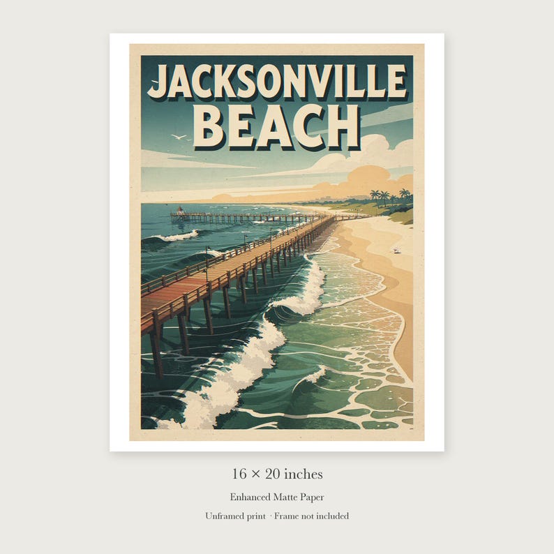 Jacksonville Beach Surf unframed 16 by 20 inch print on enhanced matte paper, shown with its white paper border.