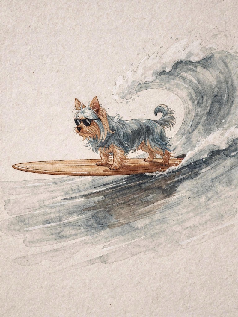 Yorkshire Terrier Surfing Art Print
