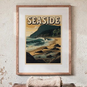 Seaside Surf Travel Poster, Framed or Unframed Vintage Style Coastal Print image 13
