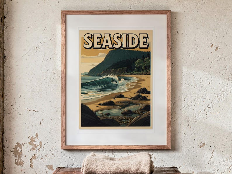 Seaside Surf Travel Poster, Framed or Unframed Vintage Style Coastal Print image 13