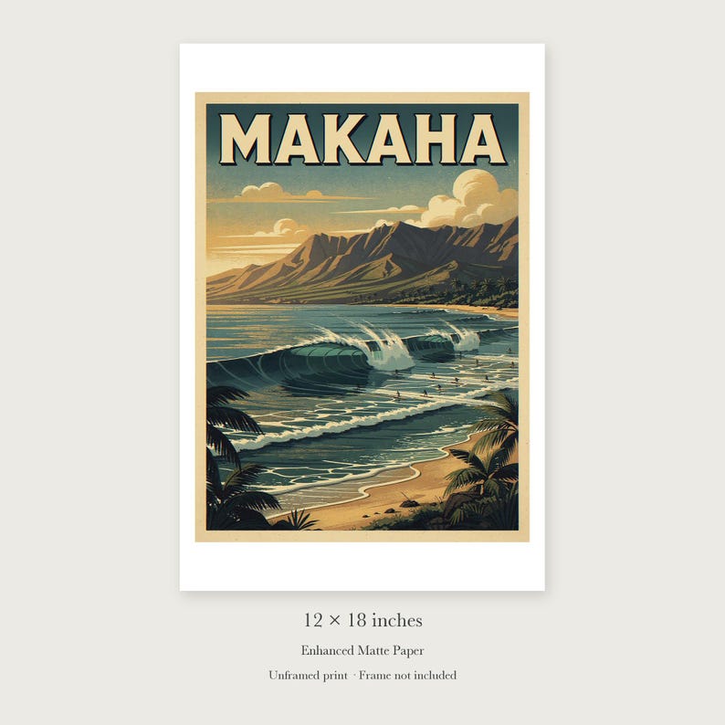 Makaha Surf unframed 12 by 18 inch print on enhanced matte paper, shown with its white paper border.