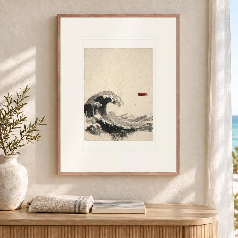 Lámina artística estilo Wave Ink, póster minimalista costero con o sin marco. imagen 12