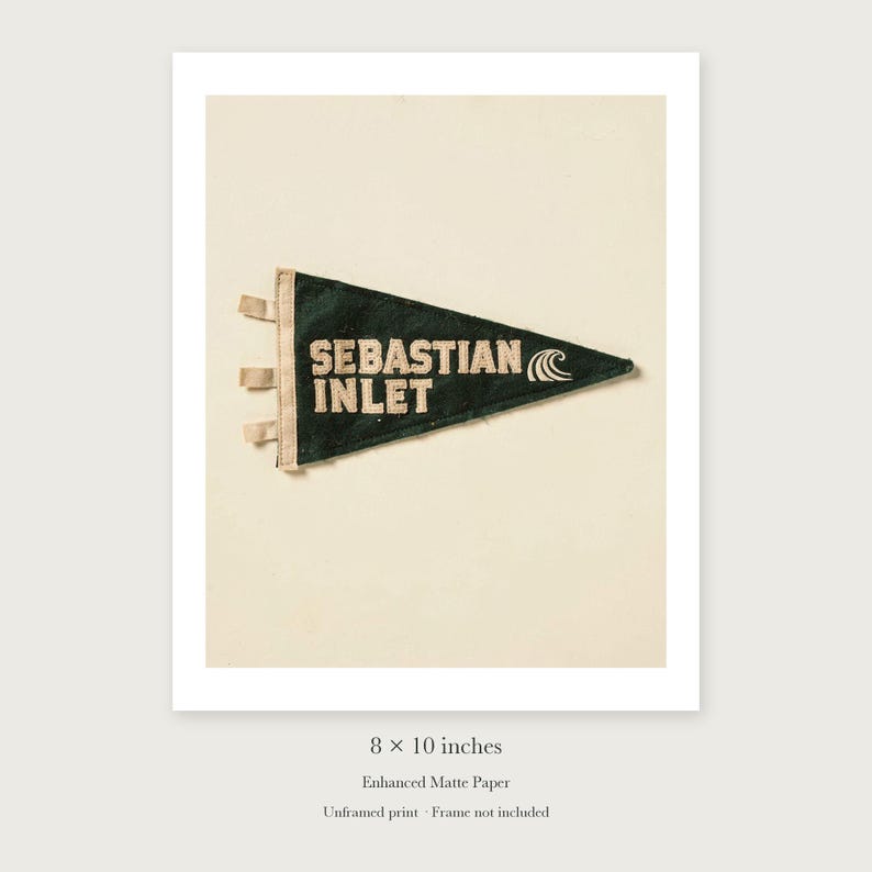 Sebastian Inlet Surf Pennant unframed 8 by 10 inch print on enhanced matte paper, shown with its white paper border.