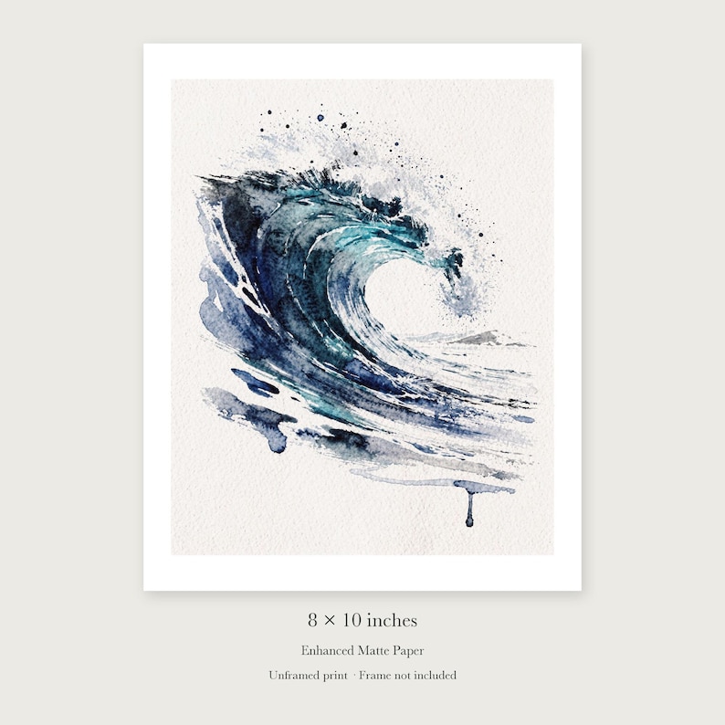Glass Curl Wave Watercolor unframed 8 by 10 inch print on enhanced matte paper, shown with its white paper border.