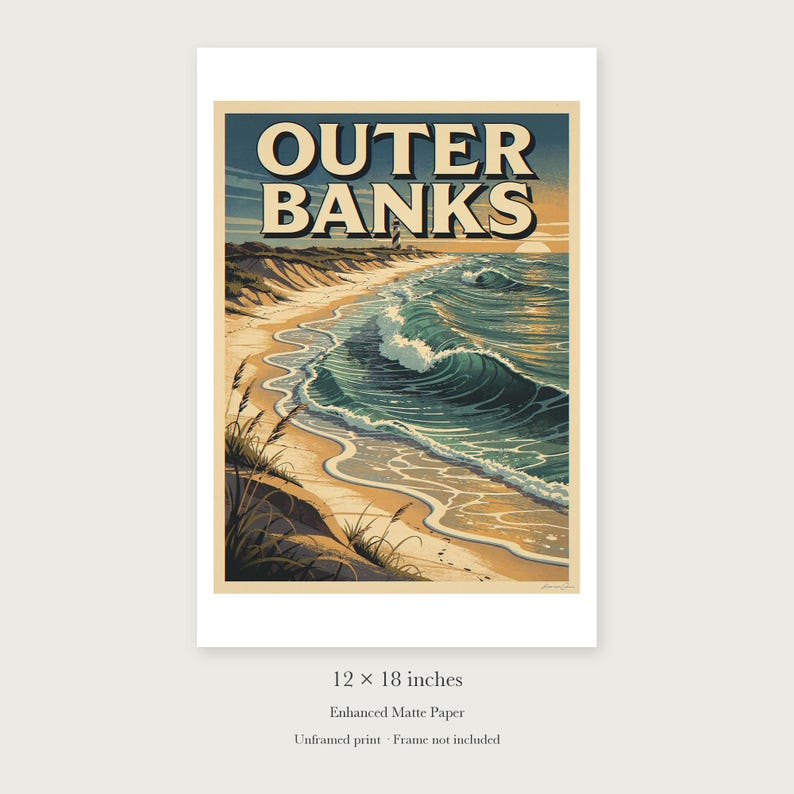 Outer Banks Surf unframed 12 by 18 inch print on enhanced matte paper, shown with its white paper border.