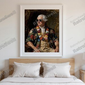 John Adams Surf Art Print framed in a modern bedroom setting