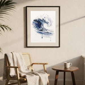 Watercolor Wave Painting Print, Prussian Blue Ocean Art, Coastal Wall Decor, Surf Art, Printable Wall Art Digital Download image 8
