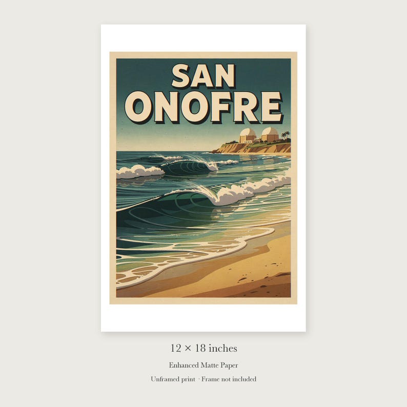 San Onofre Surf unframed 12 by 18 inch print on enhanced matte paper, shown with its white paper border.