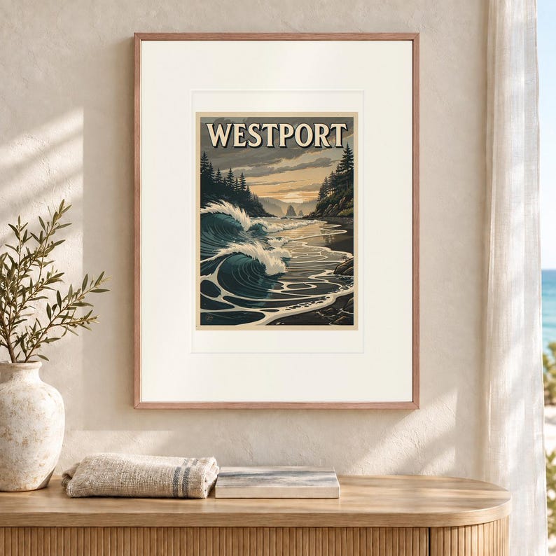 Westport Surf Travel Poster, Framed or Unframed Vintage Style Coastal Print image 12