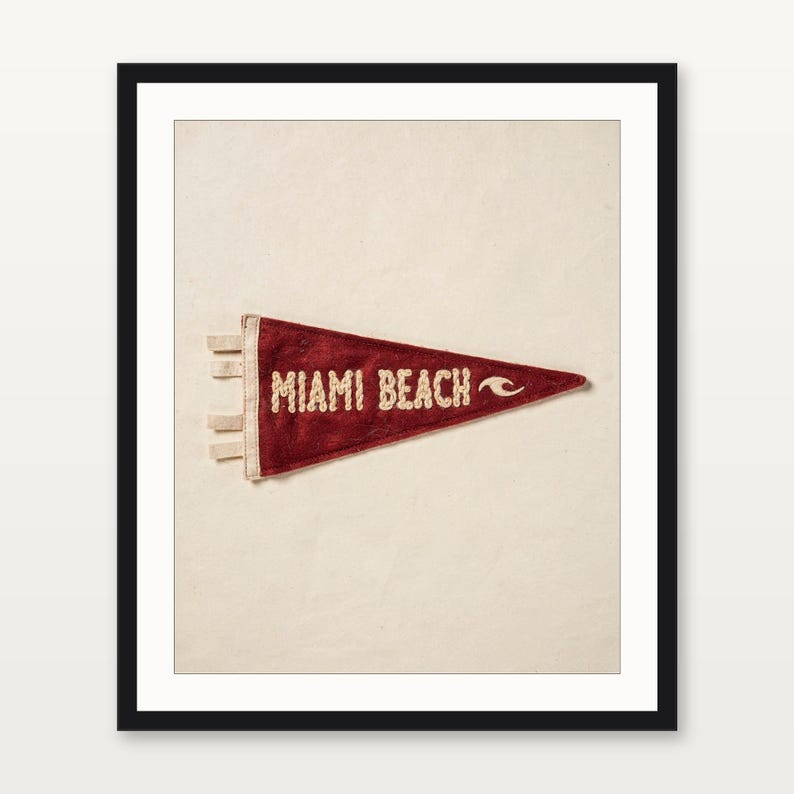Miami Beach, Florida Surf Pennant Print | Vintage Felt Pennant Art | Beach House Decor | Retro Surf Wall Art | Printable Digital Download image 3