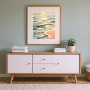 Ocean Ripples Art Print framed in a home office setting
