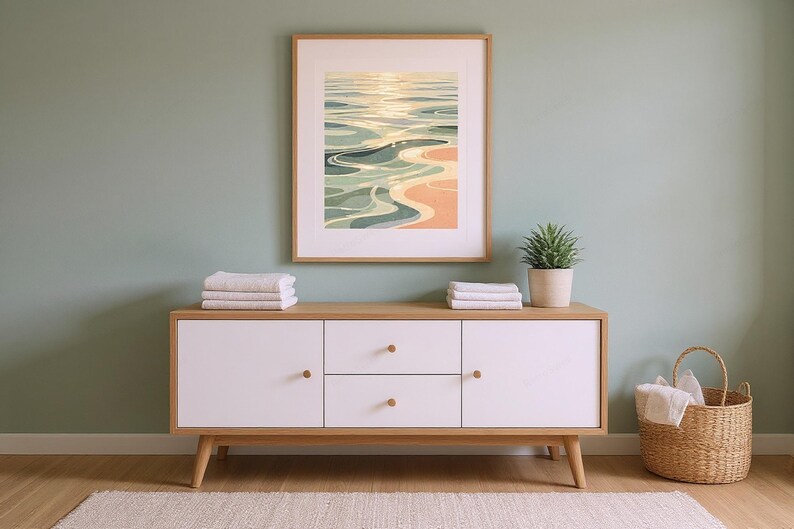 Ocean Ripples Art Print framed in a home office setting