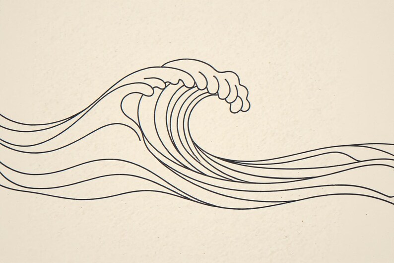 Boho Breaking Wave Line Art framed in a beach-style living room setting
