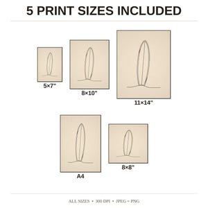 Boho Longboard in Sand Line Art - available print sizes: 5x7, 8x10, 11x14, A4, and square