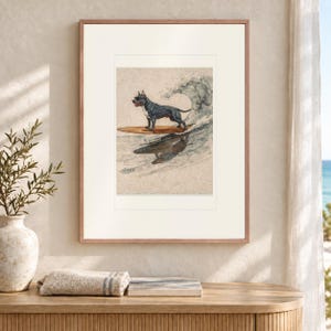 Pit Bull Surfing Art Print, Framed or Unframed Coastal Dog Poster image 12
