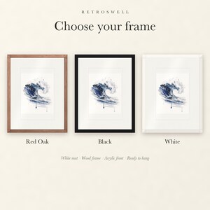 Prussian Blue Wave Watercolor Art Print, Framed or Unframed Coastal Ocean Poster image 4
