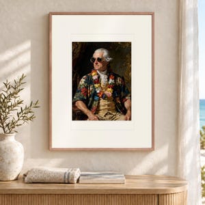 Lámina artística de John Adams, retrato divertido con camisa tropical y gafas de sol, enmarcada o sin enmarcar. imagen 12