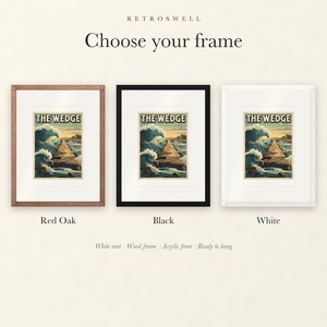 Frame options for The Wedge Surf: Red Oak, black and white wood frames, each with a white mat.