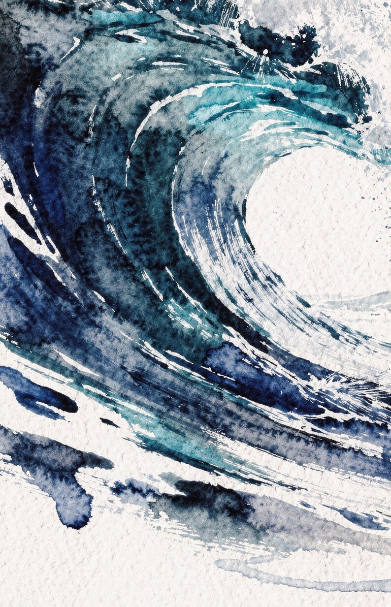 Ocean Wave Aquarell Druck, glasig blau Surf Malerei, Küsten Wand-Dekor, Strand-Haus-Kunst, druckbare Wandkunst digitaler Download Bild 4