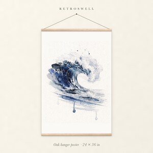 Prussian Blue Wave Watercolor Art Print, Framed or Unframed Coastal Ocean Poster image 5