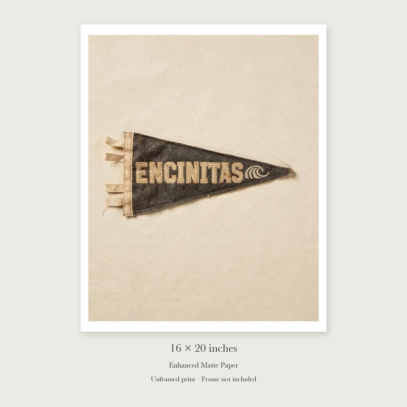 Encinitas, California Surf Pennant Art Print, Framed or Unframed Coastal Poster image 9