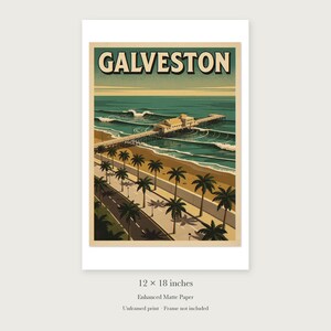 Galveston Texas Surf Travel Poster, Framed or Unframed Vintage Style Coastal Print image 8