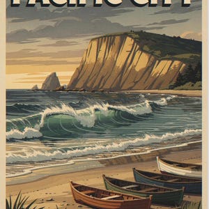 Pacific City Oregon Surf Travel Poster, Framed or Unframed Vintage Style Coastal Print image 10