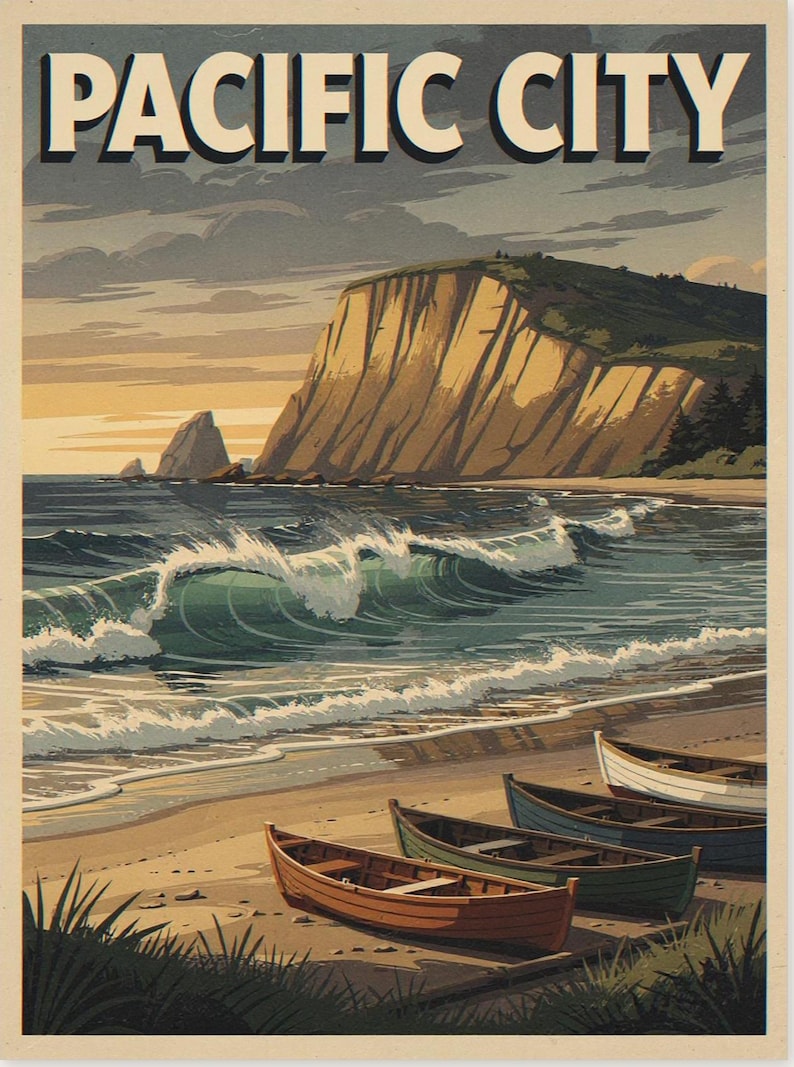 Pacific City Oregon Surf Travel Poster, Framed or Unframed Vintage Style Coastal Print image 10