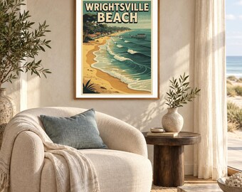 Wrightsville Beach Surf Poster | Vintage Surf Travel Poster | Retro Beach Wall Art | Coastal Decor Printable