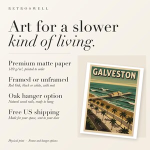 Galveston Texas Surf Travel Poster, Framed or Unframed Vintage Style Coastal Print image 11