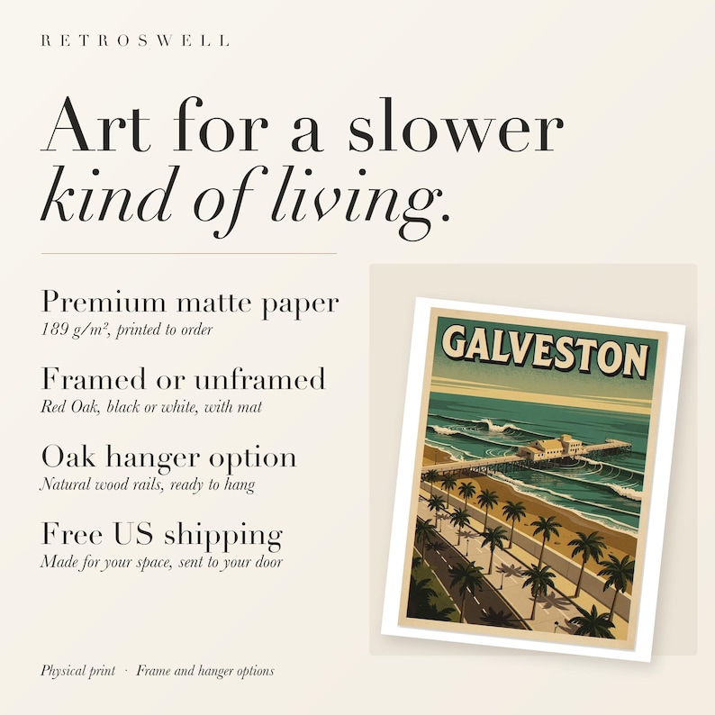 Galveston Texas Surf Travel Poster, Framed or Unframed Vintage Style Coastal Print image 11