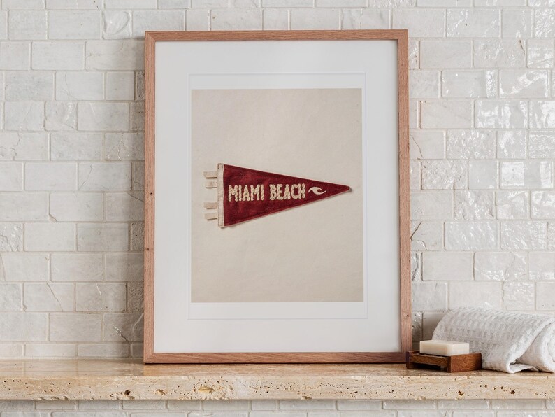 Miami Beach, Florida Surf Pennant Art Print, Framed or Unframed Coastal Poster image 13