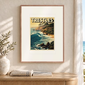 Trestles California Surf Travel Poster, Framed or Unframed Vintage Style Coastal Print image 12