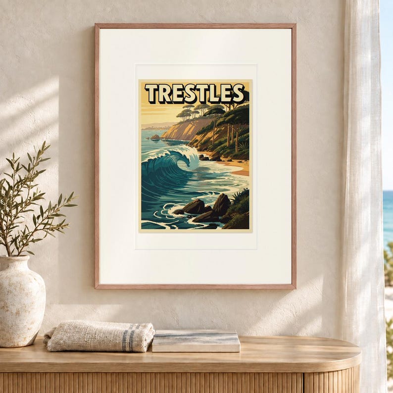 Trestles California Surf Travel Poster, Framed or Unframed Vintage Style Coastal Print image 12