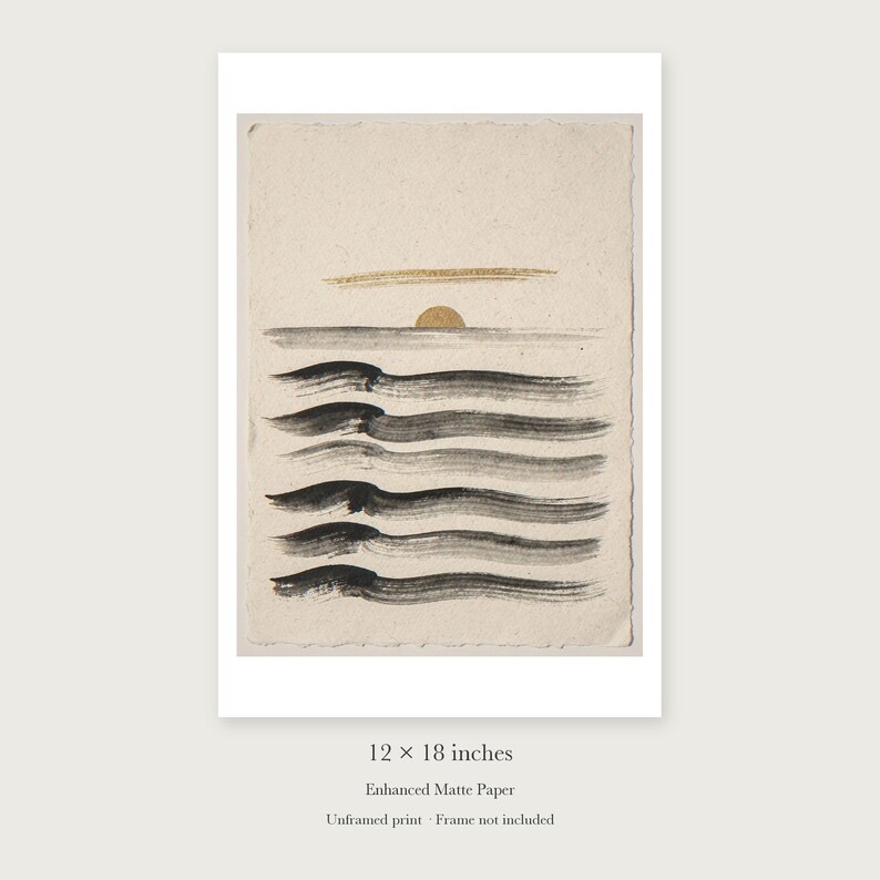 Layered Waves Ink Style unframed 12 by 18 inch print on enhanced matte paper, shown with its white paper border.