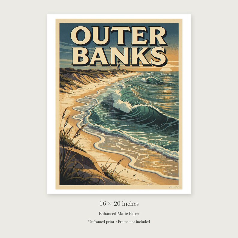 Outer Banks Surf unframed 16 by 20 inch print on enhanced matte paper, shown with its white paper border.