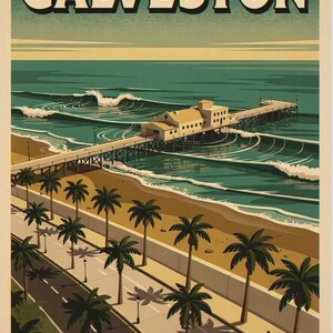 Galveston Texas Surf Travel Poster, Framed or Unframed Vintage Style Coastal Print image 10