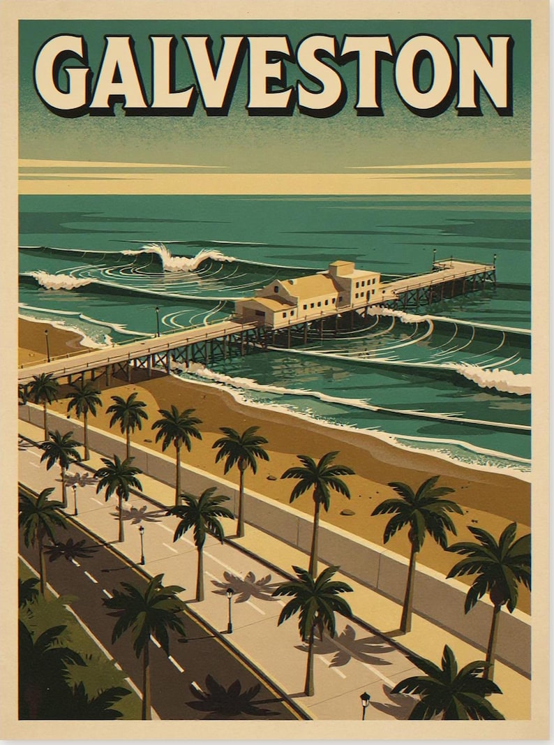 Galveston Texas Surf Travel Poster, Framed or Unframed Vintage Style Coastal Print image 10