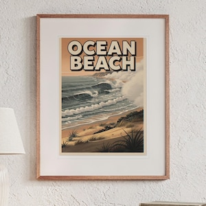 Pôster de viagem de surfe da praia de Ocean Beach, San Diego, emoldurado ou sem moldura, estilo vintage. Impressão costeira. imagem 13