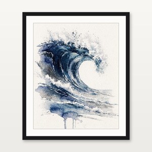 Stampa artistica ad acquerello con onde, La Cresta, Dipinto dell'Oceano Blu di Prussia, Decorazione murale costiera, Arte del surf, Stampa artistica digitale da parete immagine 3