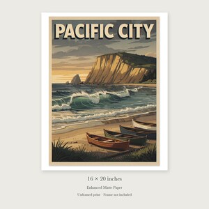 Pacific City Oregon Surf Travel Poster, Framed or Unframed Vintage Style Coastal Print image 9