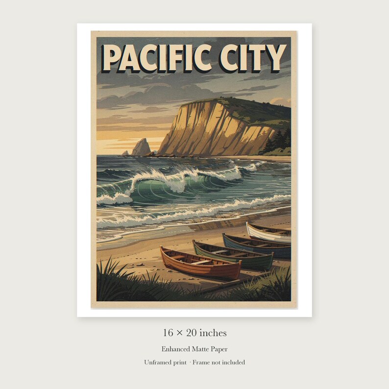 Pacific City Oregon Surf Travel Poster, Framed or Unframed Vintage Style Coastal Print image 9