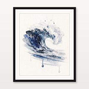 Watercolor Wave Painting Print, Prussian Blue Ocean Art, Coastal Wall Decor, Surf Art, Printable Wall Art Digital Download image 3